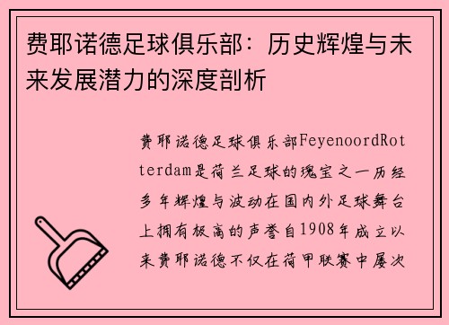 费耶诺德足球俱乐部：历史辉煌与未来发展潜力的深度剖析