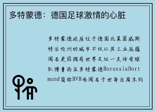 多特蒙德：德国足球激情的心脏