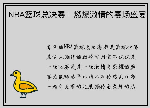 NBA篮球总决赛：燃爆激情的赛场盛宴